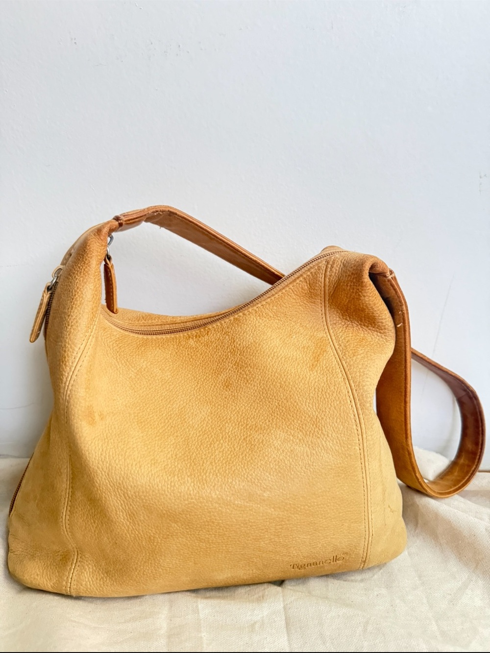 Tignanello Pebbled Leather Hobo Bag Camel Tan Everyday Shoulder Bag
